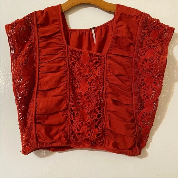 Free People little secret Open Crochet Paneled Cotton Gauze Boho Blouse size m - Picture 3 of 4